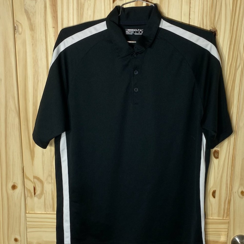 Nike Dri Fit Polo Shirt Size L Black White Trim Poly
